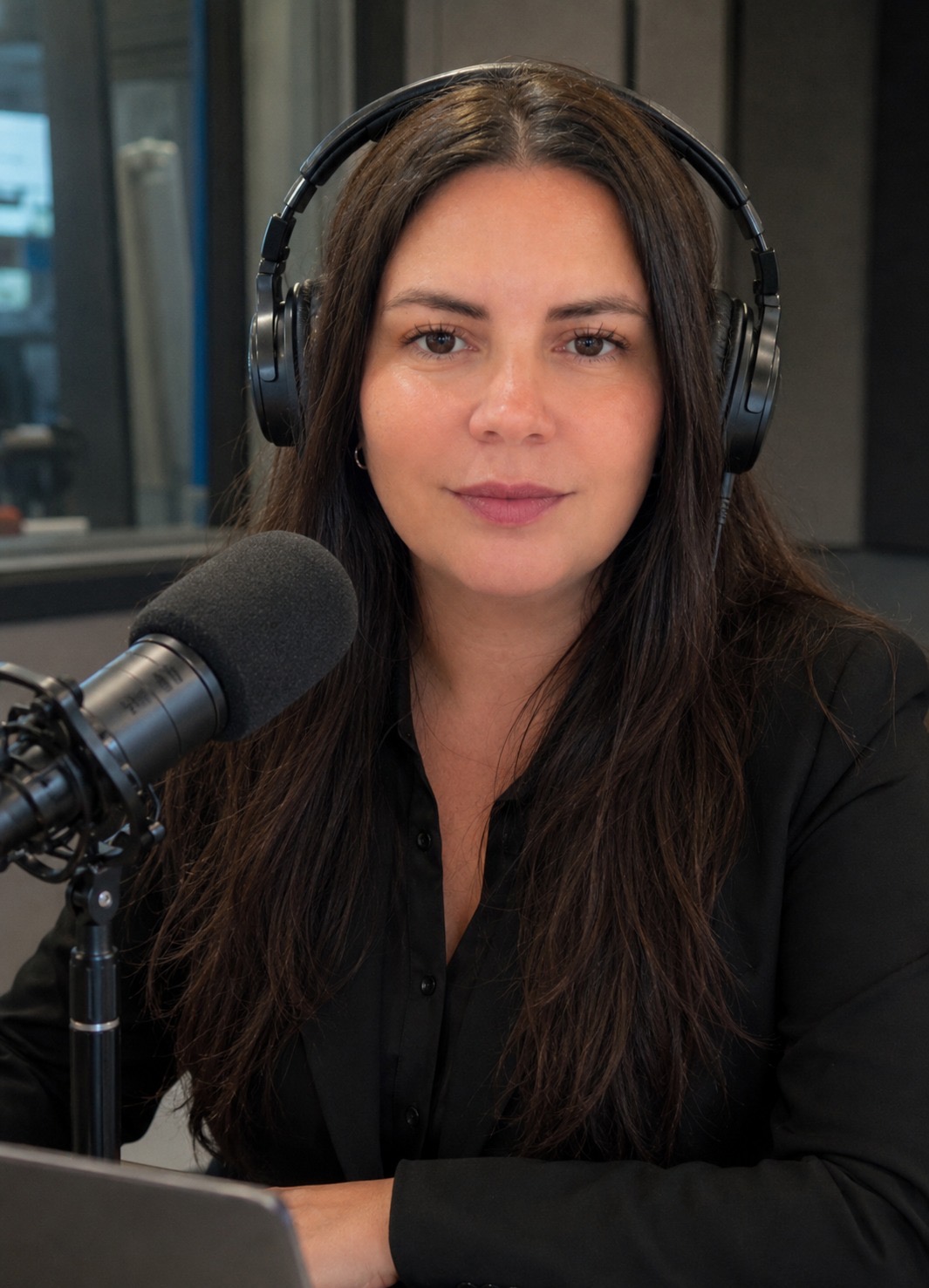 Ariana Rodríguez en el estudio de radio